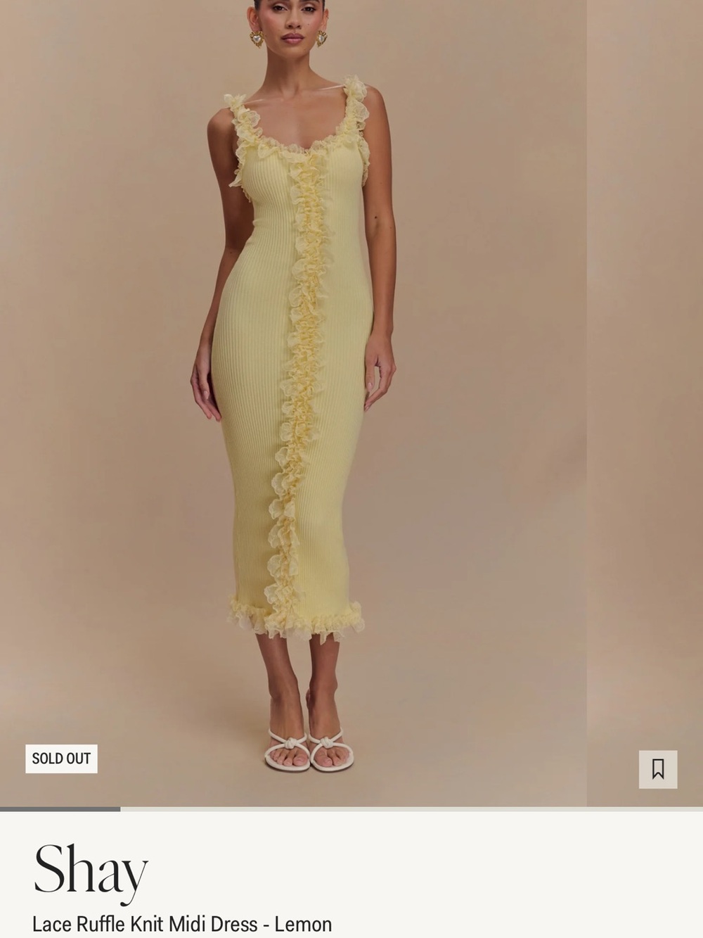 Meshki Lemon Lace Ruffle Knit Midi Dress
